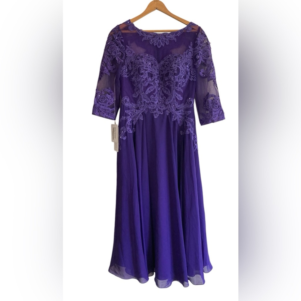 NWT JJ’s House A-line Scoop Knee-Length Chiffon Lace Cocktail Dress With Sequins